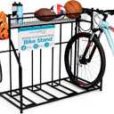BIRDROCK HOME Bike Rack Garage Storage Floor Stand - Freestanding Organizer for Outdoor Yard - Upright Wall Mount for Scooters, Rakes, Motorcycles, Hoverboards, Gloves - Holds 4 Bicycle - Black