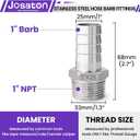 Stainless Steel Barbed Hose Fittings, 1" Hose Barb to 1" Male NPT Home Brew Fitting Water Fuel Air, Hose Barb Fittings Air Hose Repair Kit, Barbed Adapter with Hose Clamp, 9PCS