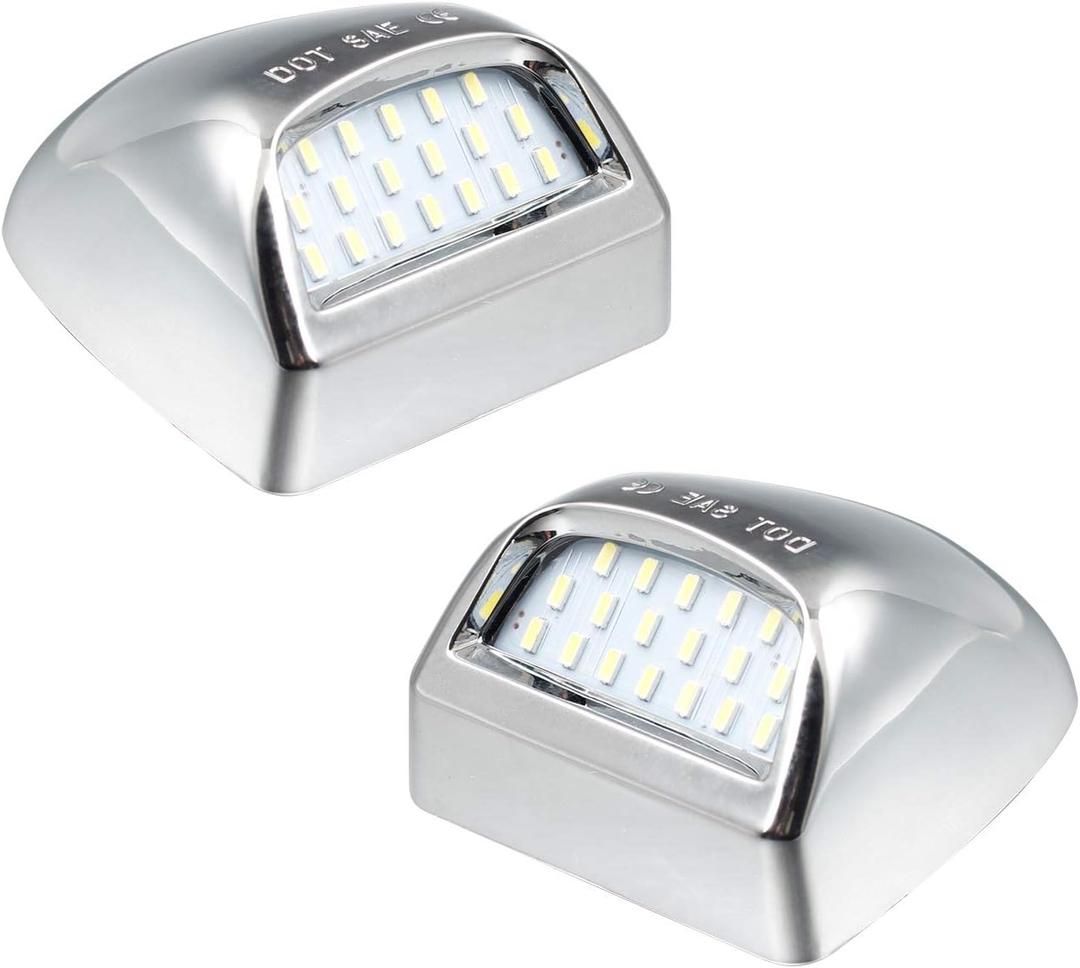 Chrome LED License Plate Lights Lamp Compatible with Silverado Suburban GMC Sierra 1500 2500 3500 HD Tahoe Yukon Cadillac, 6500K White