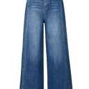 Arach&Cloz Womens Wide Leg Jeans 2026 Spring Fashion Clothing Capsule Wardrobe Stretchy High Waisted Trousers Double Button Casual Trendy Loose Denim Straight Pants Trendy Petite Dark Blue S