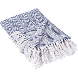 DII Herringbone Striped Collection Cotton Throw Blanket, 50x60, Nautical Blue
