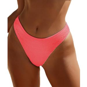 YMISAN Women's Bikini Swim Bottom Briefs Ribbed High Cut Mid Waist Cheeky Bathing Suit Bottom (Medium, Coral Pink)