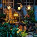 Solar Garden Stake Lights, Moon Sun Star Yard Decorations Outdoor 3 Pack Solar Garden Decor for Lawn, Pathway, Flower Bed, Memorial Garden, Patio Outdoor Gifts for Mom, Loved Ones