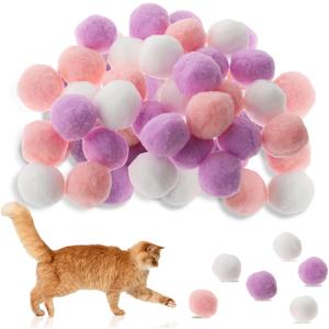 30Pcs Cat Pom Pom Ball Toy, Soft Plush Interactive Cat Balls 3cm/1.18in Kitten Toy for Training and Play for Indoor Pet Kitten Pursue Roll Fetch(Pink)
