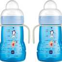 MAM Trainer Sippy Cup for Toddlers 1-3, 8 oz. Transition Drinking Cup with Extra-Soft Spout, Spill-Free Nipple, and Non-Slip Handles, for boys 4+ Months, 2 Count (Blue)