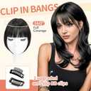 2 x Clip in Bangs, French Bangs Hair Clip, 360Cover Top Hair Toppers for Women with Thinning Hairs, 10 Inch Fake Bang Hairs Pieces for Women Daily Wear (Natural Black)