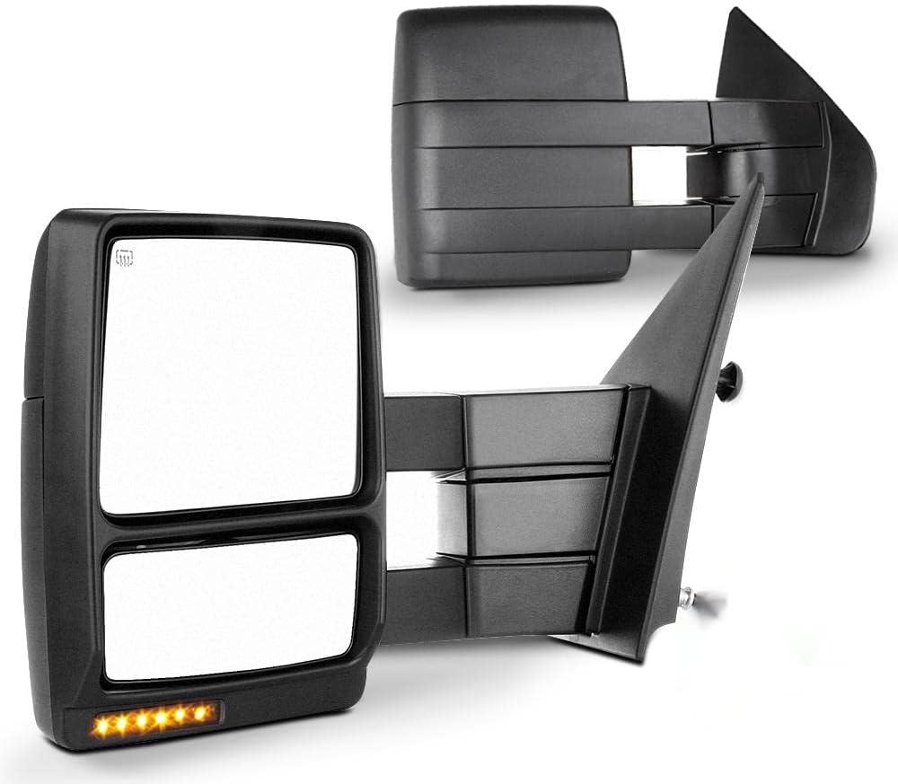 SCITOO Towing Mirror fit 2007-2014 for Ford for F150 with Power Heated Amber LED Signal Puddle Light Manual Telescoping and Folding Features for Ford F150 Tow Mirrors Pair