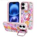 J.west Magnetic for iPhone 16 Case Compatible with Magsafe,Garden Floral Metal Kickstand Shockproof Silicone Bumper Cute Floral Flowers Phone Case Cover Pink 6.1 Pack of 2