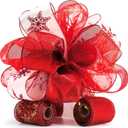 Christmas Tree Topper Bow - Bow: 11" sq. - Tails: 3 Yards Long Each - Red Snowflake