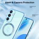 OOK Magnetic Phone Case for Samsung Galaxy S25 6.2 Inch [Wireless Charging Compatible] Soft TPU Heart Design Shockproof Protection Electroplated Slim Case with Strap Lanyard - Blue