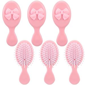 Meanplan 6 Pcs Mini Hair Brush with Bow Travel Detangling Brush Bulk Pink Coquette Small Hairbrush for Dry and Wet Hair Women (Pink)