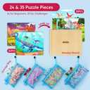 SYNCFUN 4 Packs Magical Dinosaur Wooden Puzzles Glow in The Dark, 35 & 24 PCS Puzzles Board for Preschool Educational Toddlers, Dinosaur Toys for Kids Ages 3-5 Birthday Valentine Easter Gifts