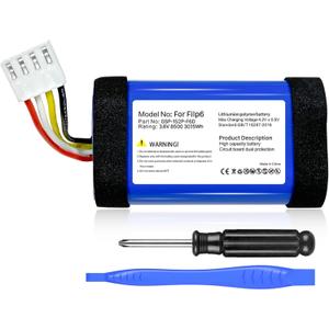 8500mAh Replacement Battery for JBL Flip 6, Part No: GSP-1S2P-F6D, 2025 Upgrade High Capacity 3.7V Battery for Flip 6 Bluetooth Speaker