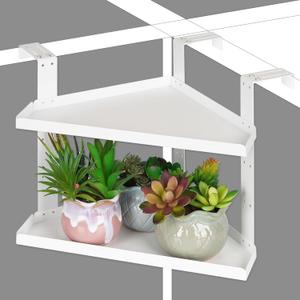 Office Cubicle Shelf - Height Adjustable Corner Shelf with Adjustable Hooks (Large White)