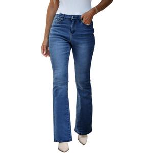 GRAPENT Bootcut Jeans for Women High Waist Stretchy Fleece Lined Pants Flare Jeans Denim Thermal Pants Winter Clothes (Small, Deep Blue)