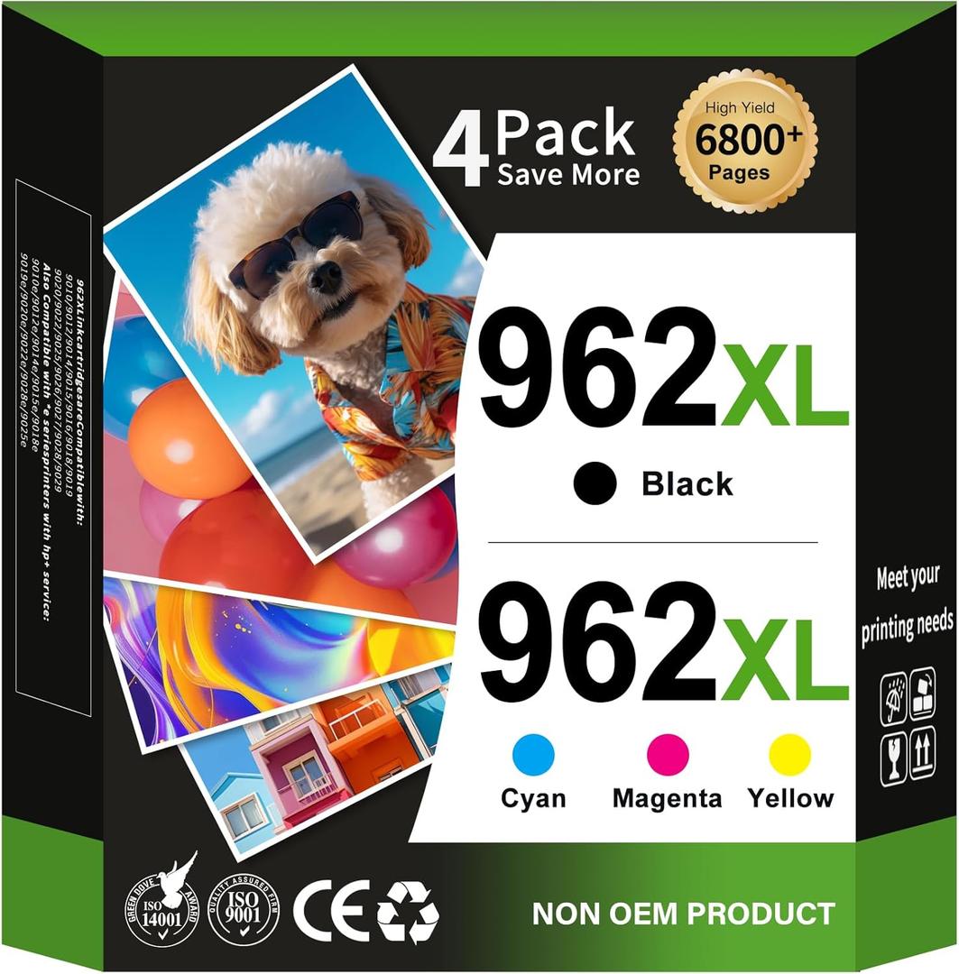 EaseFusion 962XL Ink Cartridges Combo Pack Replacement for HP 962 HP 962XL Ink Cartridges Work for HP Officejet Pro 9015e 9010 9025e 9010e 9012 9015 9018 9020 Printers for HP 962XL Ink (4 Pack)