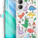 pcgaga Aesthetic Phone Case for iPhone 17 6.3" with Embossed Patterned Hard Clear Back Cover,Slim TPU Bumper,Camera Frame -360Shockproof Full Protection, Dinosaur