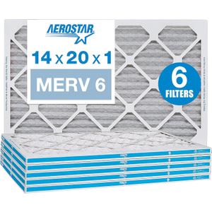 Aerostar 14x20x1 MERV 6 Pleated Air Filter, AC Furnace Air Filter, 6 Pack (Actual Size: 13 3/4"x 19 3/4" x 3/4")