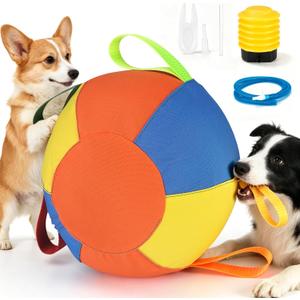10-Inch Jumbo Dog Ball - Durable & Tear-Resistant Inflatable Toy for Exercise & Play, Perfect for Herding with Heavy-Duty Handle Cover & Pump - Fun Giant Tennis Ball for Dogs1pcs