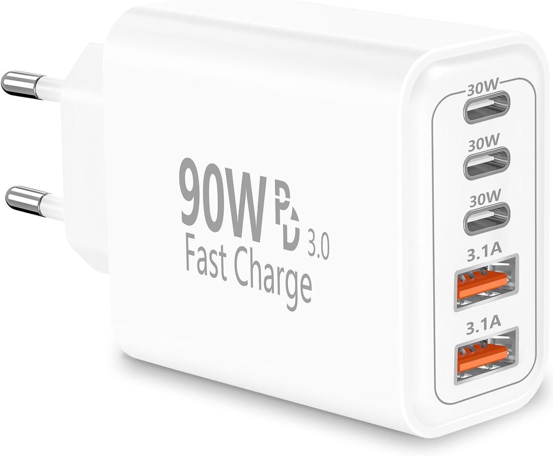 European Travel Plug Adapter USB C, 90W 5Port Europe Charger USB C Charger