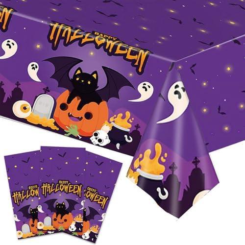 CAVETEE Halloween Tablecloth Set, 3 - Pack Party Decorations Table Covers with Pumpkin Ghost Pattern, Perfect for Halloween Party Supplies (Purple)