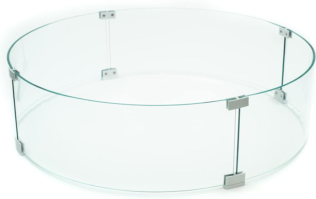 AMS Fireplace 36" Round Fire Pit Glass Wind Guard | Clear Tempered Glass Flame Protective Pane. Wind Resistant with Aluminum Corner Bracket