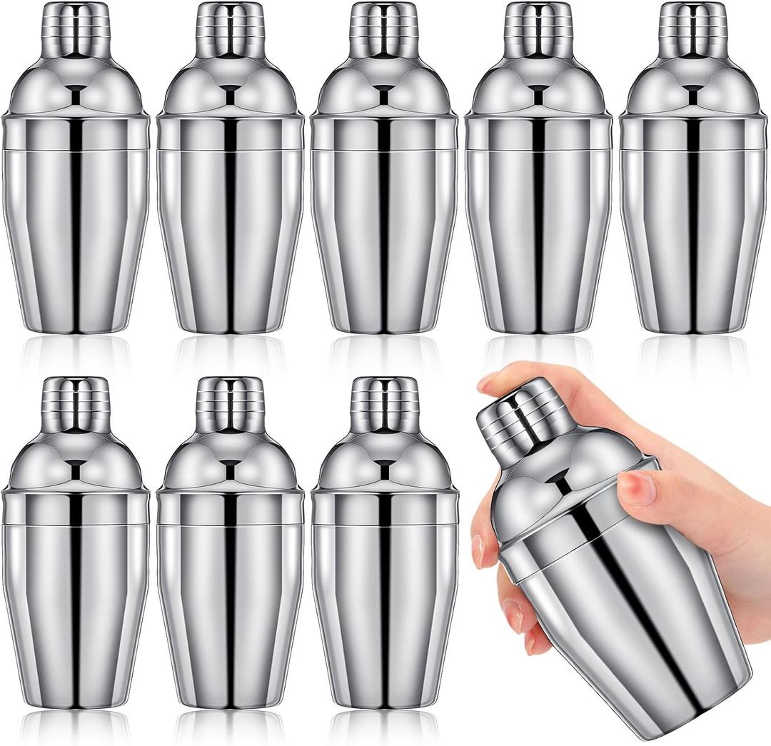 Nitial 9 Pcs Bar Cocktail Shaker Professional Stainless Steel Martini Drink Mixer Built-in Strainer for Bartending No Leaks Boston Shaker for Bar Party Drink Tool (Silver,8 oz)