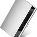 MaxGear Metal Business Card Holder for Men & Women, Stainless Steel Business Card Case Holds 1020 Cards, Slim Pocket Name Cards Holder with Interior Lining & Buckle Closure, Silver Mirror