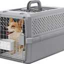 RIZZARI Gray Pet Carrier for Medium Dogs & Cats, Hard-Sided Travel Kennel | Spacious Interior,Reinforced Side Latches,Stable Carrying Handle,Wide Front Entry,Supports Daily Travel,Light weight to Carry