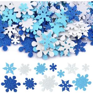 500 Pieces Glitter Snowflake Foam Stickers Mixed Sizes Self-Adhesive Winter Snowflake Sticker Decals Embellishments for Christmas Party Decoration DIY Craft Projects
