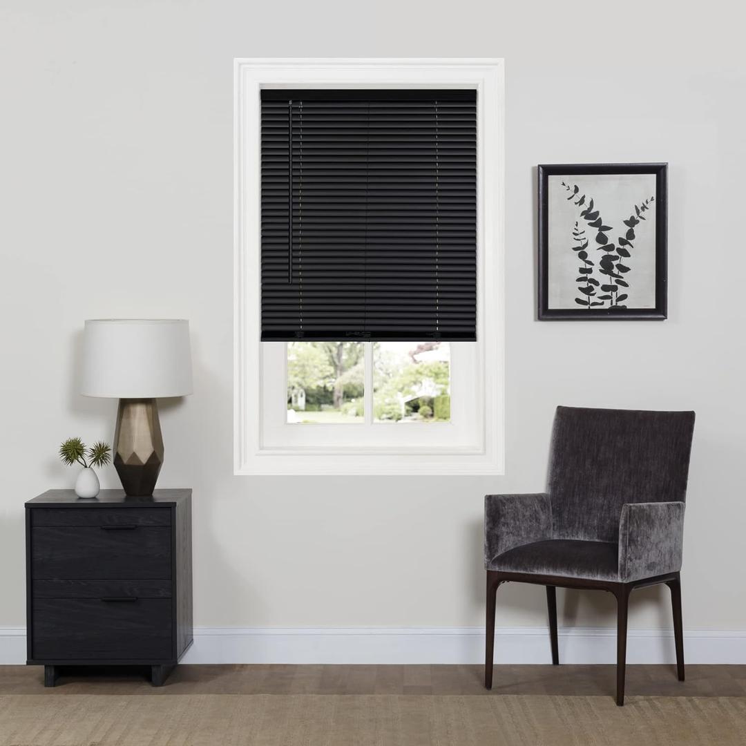Cordless Room Darkening Mini Blind - 43 Inch Width, 64 Inch Length, 1" Slat Size - Black - Cordless GII Deluxe Sundown Horizontal Windows Blinds for Interior by Achim Home Decor