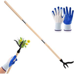 Weed Puller Tool, Stand Up Heavy Duty Weed Remover Tool with Long Handle 46-inch & 4-Claw Steel Head, Gardening Hand Weeding Tool for Lawn Without Bending, Pulling, or Kneeling