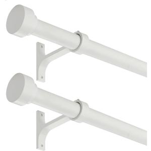2 Pack Heavy Duty 1 Inch Diameter Single Curtain Rods 72-144” Adjustable Window Curtain Rod with Cylindrical Cap Finials, Wall Mount and Ceiling Mount, Matte White
