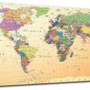 Vintage World Map - Premium Canvas Art Print - Office Wall Art Decor - Canvas Picture Stretched on Wooden Frame As Modern Gallery Large Wall Poster Maps Picture Artwork- Office Hotel Home Decoration