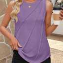 ZESICA Women's Summer Going Out Tops Sleeveless Crewneck Pleated Tank Top (Purple, L)