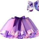 BGFKS Layered Ballet Tulle Rainbow Tutu Skirt for Little Girls Dress Up with Colorful Hair Bows (Purple)
