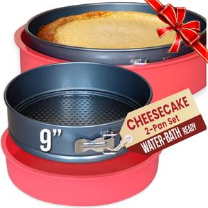 Springform Pan 9 Inch NONSTICK - Cheesecake Pan with Silicone Sleeve  NO LEAKS in Water Bath - No Foil Wrap Needed - Easy Cake Release  Sturdy Build - Heavy-Gauge Carbon Steel 0.4 mm