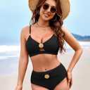 Pink Queen Women's 2 Piece Bikini Set 2026 Seashell Cutout Swimsuit High Waist Tummy Control Summer Beach Swim Bathing Suits (Black, XL)