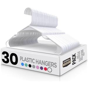 Utopia Home Plastic Hangers 30 Pack - Perfect Space Saving Clothes Hanger - Durable and Strong - Perfect Closet Organizers with Shoulder Grooves (White)