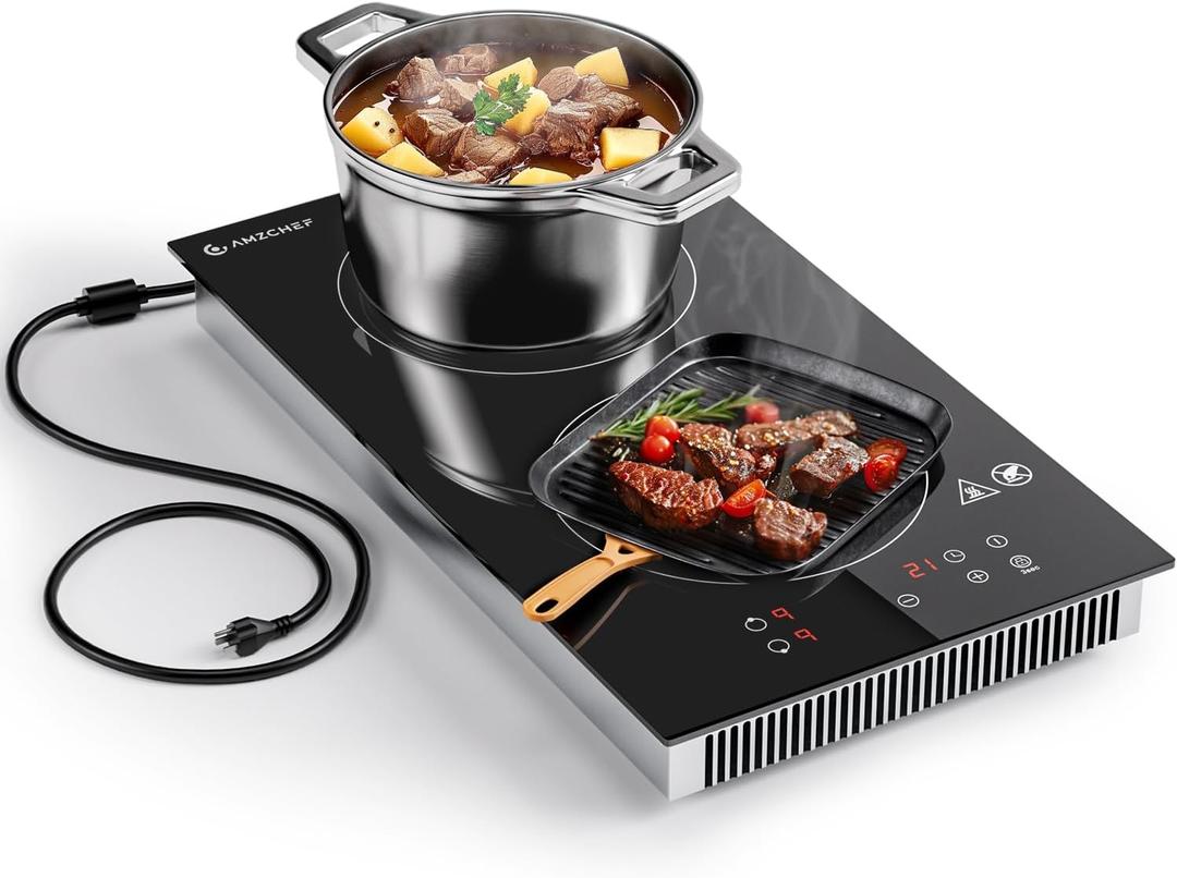 AMZCHEF 12" Induction Cooktop, 2 Burners, 1800W, Plug-in, Touch Control
9 power levels, Built-in or countertop use, 99-min timer & safety lock & Overheat protection,110V-120V