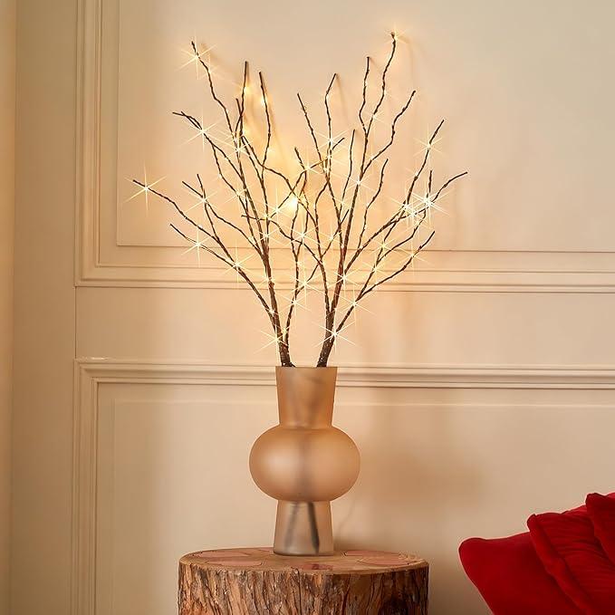 BAOLITVINE Lighted Willow Branches with Timer 70 Fairy Lights 18IN, Brown Twig Branch Lights for Indoor Outdoor Home Fireplace Christmas Decorations