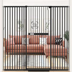 WAOWAO 61.02" Extra Tall Cat Pet Gate 58.85-64.96" Wide Pressure Mounted Walk Through Swing Auto Close Safety Black Metal Baby Toddler Kids Child Dog Pet Puppy Cat for Indoor Stairs,Doorways