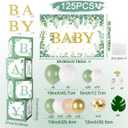 125PCS Sage Green Baby Shower Decorations - Retro Green and Gold Balloons Different Sizes, Green Baby Backdrop and Sage Green Baby Boxes for Gender Reveal, Birthday, Woodland Jungle Party