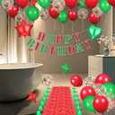 Red Green Happy Birthday Balloons Decorations Christmas Birthday Balloon Letters Banner with 6 Pcs Star Balloons Artificial Rose Petal 24 Flameless LED Candles for Room Hotel Party Supplies