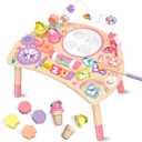 Wooden Activity Table for Toddlers 1-3, Unicorn 10-in-1 Montessori Busy Board with Bead Maze Shape Matching Gears Clock, Sensory Learning Toys for 1 2 3 Year Old Girls Boys Birthday Gift