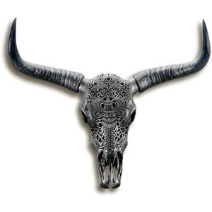 KIWZZXXKW Cow Skull Wall Decor, Longhorn Wall Decor with Carved Details, Hand-Carved Authentic Taxidermy Cow Skull/Longhorn Skull Animal Boho Style Wall Sculpture27*26 * 10inch(Black)