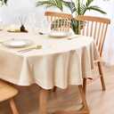 Wolkemer Faux Linen Large Oval Tablecloth Heavy Duty Wrinkle Resistant Fabric Table Cloths 60 x 120 Inch Beige Farmhouse Rustic Table Cover for Kitchen Dining Indoor Outdoor Tabletop Decoration