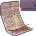 BELALIFE Travel Jewelry Case Organizer, Foldable Storage Roll for Earrings, Necklaces, Rings, Bracelets, Brooches, Purple (Medium)