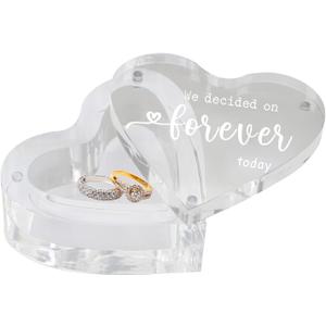 Engraved Wedding Ring Boxes for Ceremony Acrylic Ring Bearer Box for Wedding Proposal Engagement (Heart-Shaped A)