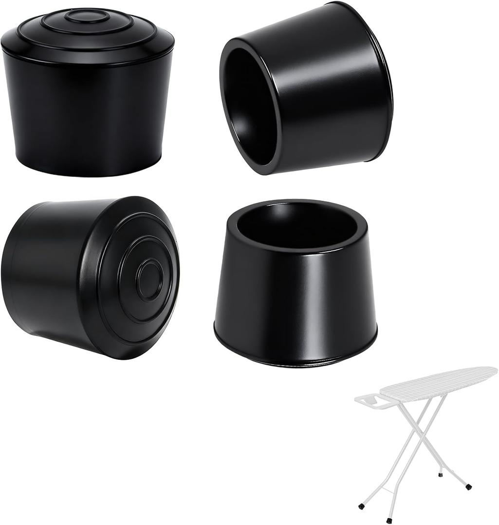 4 Pack Ironing Board Feet Caps, Round Rubber Leg Tip Protectors, Non-Slip Ironing Board Foot Replacement Caps, Soft Rubber Easy to Slip-On, Protect Floor from Scratch and Minimize Noise, Black